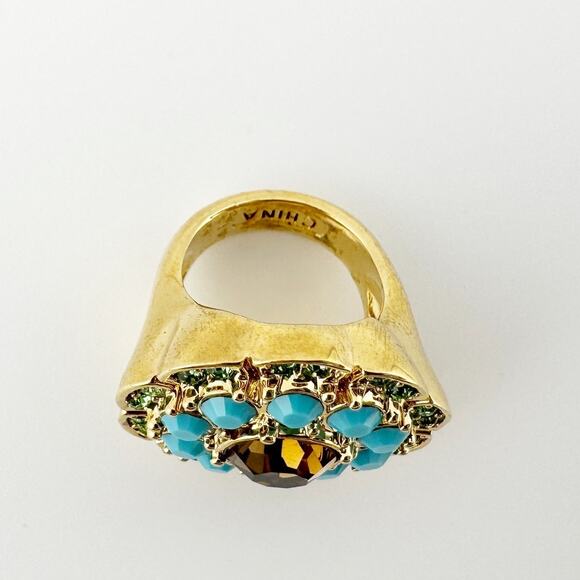 Vintage Boho Floral Statement Ring Turquoise & Green Stone Costume Jewelry - Picture 4 of 7